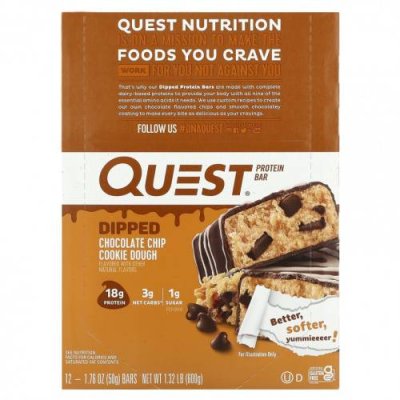 Quest Nutrition, Протеиновый батончик, тесто с шоколадной крошкой, 12 батончиков, 50 г (1,76 унции) / Молочные белковые батончики | Аптека | V4.Ru: Маркетплейс