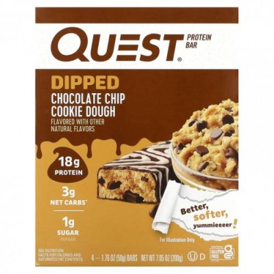 Quest Nutrition, Протеиновый батончик, тесто с шоколадной крошкой, 4 батончика, 50 г (1,76 унции) / Молочные белковые батончики | Аптека | V4.Ru: Маркетплейс