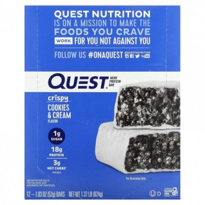 Quest Nutrition, Протеиновый батончик, печенье и крем, 12 батончиков, 52 г (1,83 унции) / Молочные белковые батончики | Аптека | V4.Ru: Маркетплейс