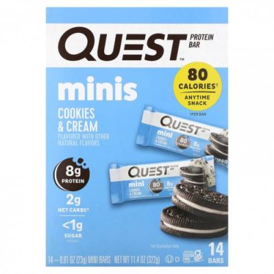 Quest Nutrition, Протеиновый батончик, мини-печенье, 14 батончиков, 23 г (0,81 унции) / Молочные белковые батончики | Аптека | V4.Ru: Маркетплейс