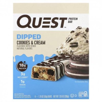 Quest Nutrition, Протеиновый батончик, печенье со сливками, 4 батончика, 50 г (1,76 унции) / Молочные белковые батончики | Аптека | V4.Ru: Маркетплейс