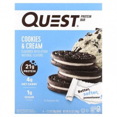 Quest Nutrition, Протеиновый батончик, печенье и крем, 4 батончика, 60 г (2,12 унции) каждый / Молочные белковые батончики | Аптека | V4.Ru: Маркетплейс