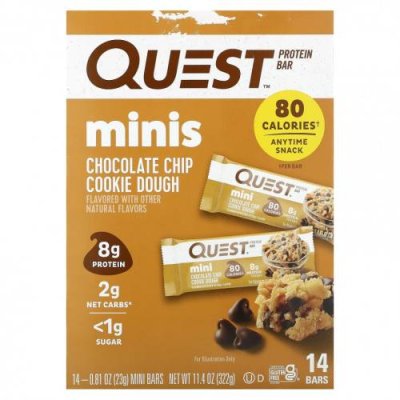 Quest Nutrition, Protein Bar, Minis, тесто с шоколадной крошкой для печенья, 14 батончиков, 23 г (0,81 унции) / Молочные белковые батончики | Аптека | V4.Ru: Маркетплейс