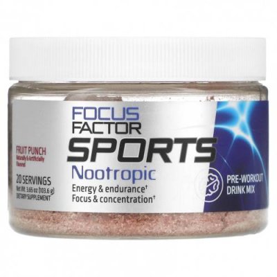 Focus Factor, Sports Nootropic, смесь для напитков перед тренировкой, фруктовый пунш, 103,6 г (3,65 унции) / Кофеин | Аптека | V4.Ru: Маркетплейс