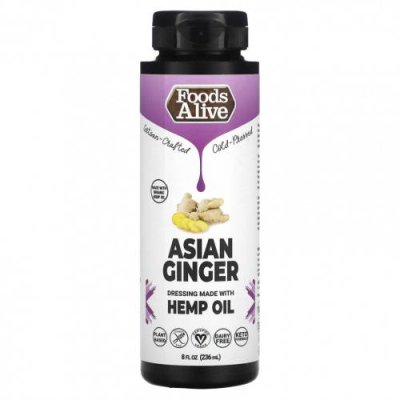 Foods Alive, Dressing Made with Hemp Oil, Asian Ginger, 8 fl oz (236 ml) / Заправки | Аптека | V4.Ru: Маркетплейс