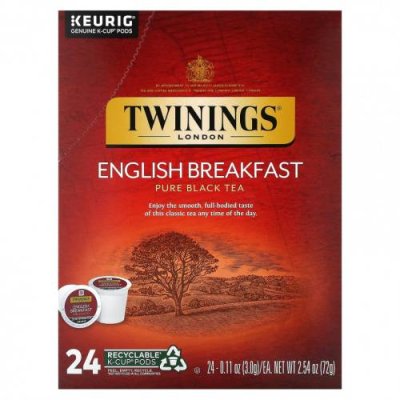 Twinings, Чистый черный чай, английский завтрак, 24 чашки, 3 г (0,11 унции) / Черный чай | Аптека | V4.Ru: Маркетплейс