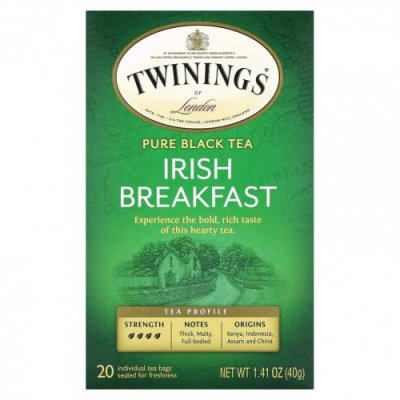 Twinings, Pure Black Tea, ирландский завтрак, 20 чайных пакетиков, 40 г (1,41 унции) / Черный чай | Аптека | V4.Ru: Маркетплейс