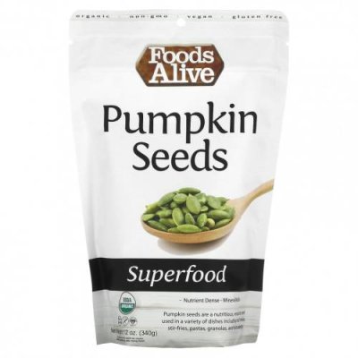 Foods Alive, Superfood, Pumpkin Seeds, 12 oz (340 g) / Семена тыквы | Аптека | V4.Ru: Маркетплейс