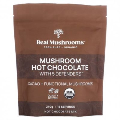 Real Mushrooms, Горячий шоколад с грибами и 5 защитниками, 240 г / Горячий шоколад и какао | Аптека | V4.Ru: Маркетплейс