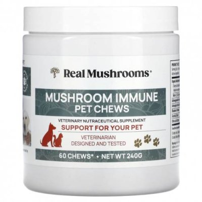 Real Mushrooms, Жевательные таблетки с грибным иммунитетом, поддержка вашего питомца, 60 жевательных таблеток (240 г) / Добавки для питомцев | Аптека | V4.Ru: Маркетплейс