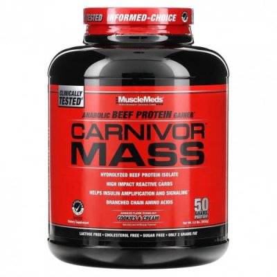 MuscleMeds, Carnivor Mass, анаболический протеин из говядины, печенье и сливки, 2632 г (5,8 фунта) / Гейнеры | Аптека | V4.Ru: Маркетплейс