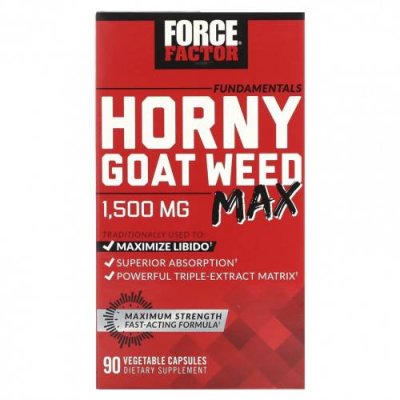 Force Factor, Fundamentals, Horny Goat Weed Max, 500 мг, 90 растительных капсул / Горянка | Аптека | V4.Ru: Маркетплейс