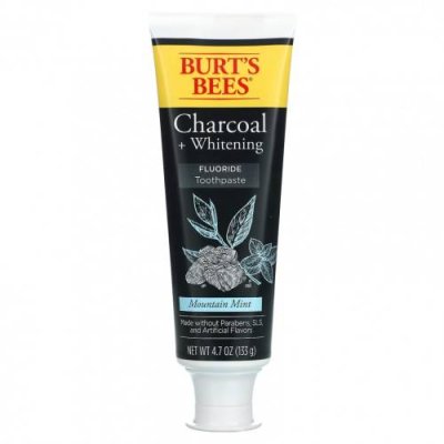 Burt's Bees, Charcoal + Whitening, зубная паста с фтором, горная мята, 133 г (4,7 унции) / Отбеливание | Аптека | V4.Ru: Маркетплейс