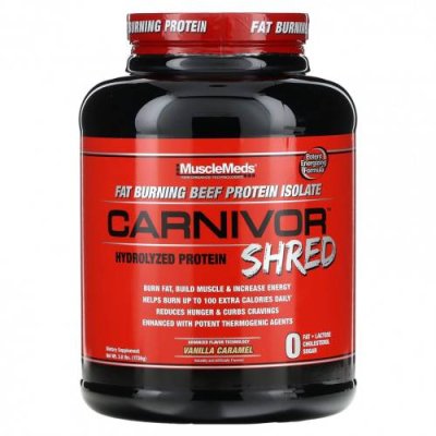 MuscleMeds, Carnivor Shred, гидролизованный протеин, ванильная карамель, 1736 г (3,8 фунта) / Говяжий белок | Аптека | V4.Ru: Маркетплейс