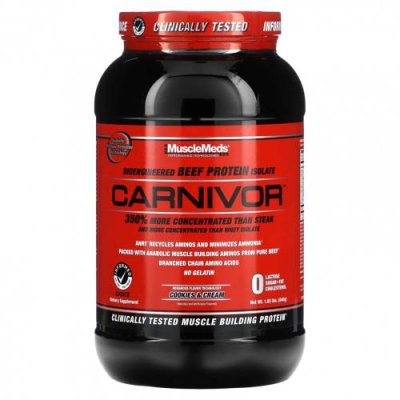 MuscleMeds, Carnivor, биоинженерный изолят говяжьего протеина, печенье и сливки, 1,85 фунта (840 г) / Говяжий белок | Аптека | V4.Ru: Маркетплейс