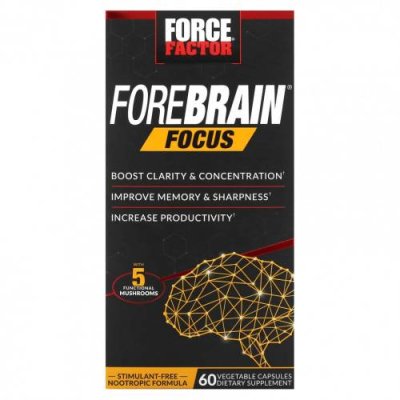 Force Factor, Forebrain Focus, 60 растительных капсул / Препараты для памяти и когнитивных функций | Аптека | V4.Ru: Маркетплейс