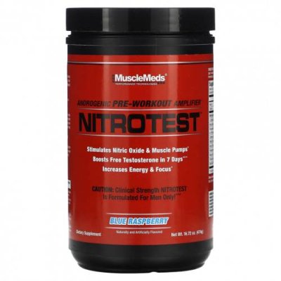 MuscleMeds, Nitrotest, андрогенный усилитель перед тренировкой, голубая малина, 474 г (16,72 унции) / Стимуляторы | Аптека | V4.Ru: Маркетплейс