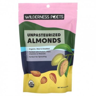 Wilderness Poets, Unpasteurized Almonds, Unsalted, 8 oz (226 g) / Миндаль | Аптека | V4.Ru: Маркетплейс