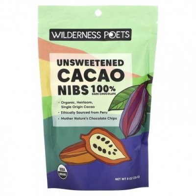 Wilderness Poets, Unsweetened Cacao Nibs, Dark Chocolate, 8 oz (226 g) / Какао | Аптека | V4.Ru: Маркетплейс