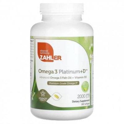 Zahler, Omega 3 Platinum + D, улучшенный рыбий жир с омега-3 и витамином D3, 1000 мг, 180 мягких таблеток / Рыбий жир омега-3 | Аптека | V4.Ru: Маркетплейс