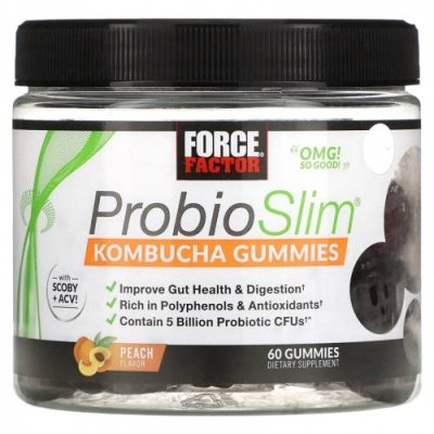 Force Factor, ProbioSlim, жевательные конфеты с комбучей, вкус персика, 60 жевательных конфет / Чайный гриб | Аптека | V4.Ru: Маркетплейс