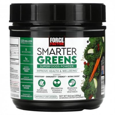 Force Factor, Smarter Greens, суперфуд, порошок, без добавок, 374 г (13,2 унции) / Смеси зелени и суперфудов | Аптека | V4.Ru: Маркетплейс