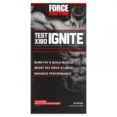 Force Factor, Test X180 Ignite, средство для повышения уровня свободного тестостерона и сжигания жира, 60 капсул / Тестостерон | Аптека | V4.Ru: Маркетплейс