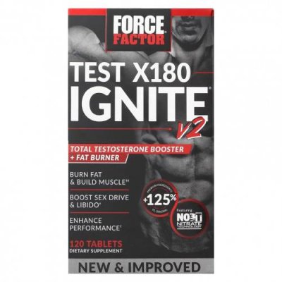 Force Factor, Test X180 Ignite V2, средство для повышения уровня тестостерона и сжигания жира, 120 таблеток / Тестостерон | Аптека | V4.Ru: Маркетплейс