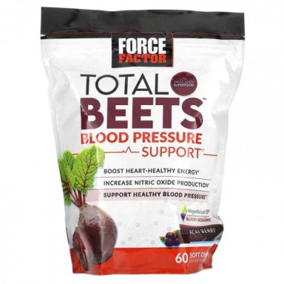 Force Factor, Total Beets, средство для поддержки артериального давления, ягоды асаи, 60 жевательных таблеток / Свекла | Аптека | V4.Ru: Маркетплейс