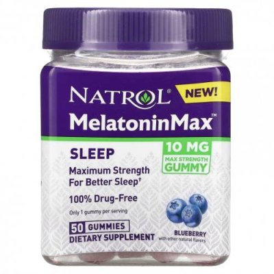 Natrol, Melatonin Max, для сна, голубика, 10 мг, 50 жевательных таблеток / Мелатонин | Аптека | V4.Ru: Маркетплейс