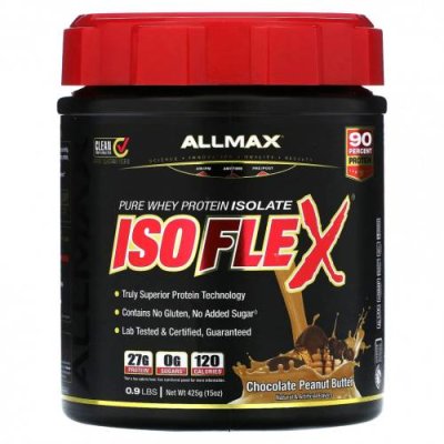 ALLMAX, Isoflex, чистый изолят сывороточного протеина, шоколад с арахисовой пастой, 425 г (0,9 фунта) / Изолят сывороточного протеина | Аптека | V4.Ru: Маркетплейс