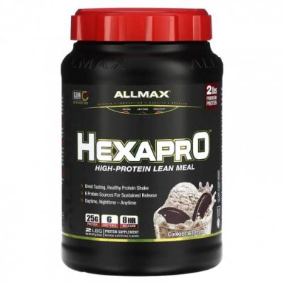 ALLMAX, HEXAPRO, постная еда с высоким содержанием белка, печенье и сливки, 907 г (2 фунта) / Протеиновые смеси | Аптека | V4.Ru: Маркетплейс