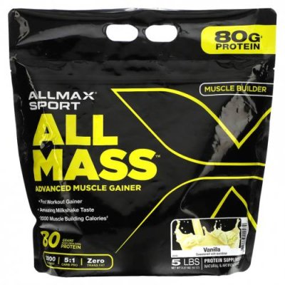 ALLMAX, Sport, All Mass, Advanced Muscle Gainer, Vanilla, 5 lbs, 2.27 kg (80 oz) / Гейнеры | Аптека | V4.Ru: Маркетплейс