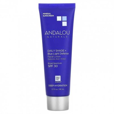 Andalou Naturals, Daily Shade + лосьон для лица, защита от синего света, SPF 30, глубокое увлажнение, 80 мл (2,7 жидк. Унции) / Увлажняющие средства для лица | Аптека | V4.Ru: Маркетплейс