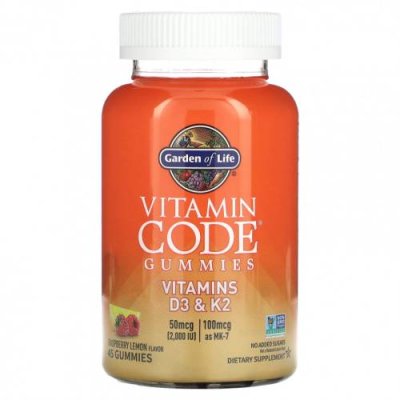 Garden of Life, Vitamin Code, жевательные таблетки, витамины D3 и K2, малина и лимон, 45 жевательных таблеток / Витамин D | Аптека | V4.Ru: Маркетплейс