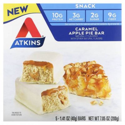 Atkins, Snack, батончик с карамельным и яблочным пирогом, 5 батончиков по 40 г (1,41 унции) / Батончики для перекуса | Аптека | V4.Ru: Маркетплейс