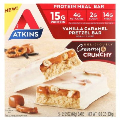 Atkins, Protein Meal Meal, крендель с ванилью и карамелью, 5 батончиков, 60 г (2,12 унции) / Батончики с сывороточным белком | Аптека | V4.Ru: Маркетплейс