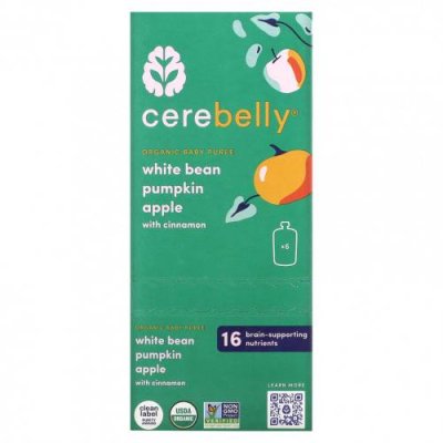 Cerebelly, Organic Baby Puree, White Bean, Pumpkin, Apple with Cinnamon, 6 Pouches, 4 oz (113 g) Each / Еда в пакетах, пюре и другие блюда | Аптека | V4.Ru: Маркетплейс