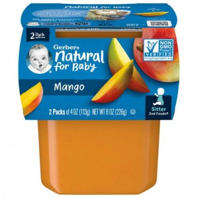 Gerber, Natural for Baby, 2nd Foods, манго, 2 пакетика по 113 г (4 унции) / Еда в пакетах, пюре и другие блюда | Аптека | V4.Ru: Маркетплейс