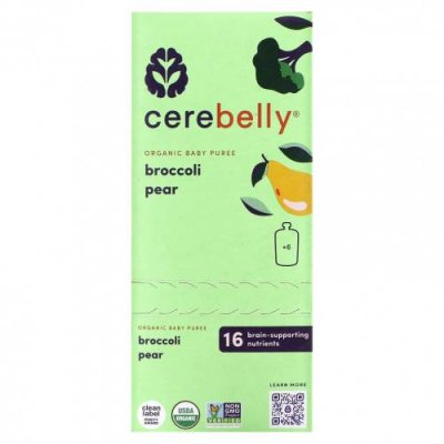 Cerebelly, Organic Baby Puree, Broccoli Pear, 6 Pouches, 4 oz (113 g) Each / Еда в пакетах, пюре и другие блюда | Аптека | V4.Ru: Маркетплейс