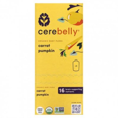 Cerebelly, Organic Baby Puree, Carrot Pumpkin, 6 Pouches, 4 oz (113 g) Each / Еда в пакетах, пюре и другие блюда | Аптека | V4.Ru: Маркетплейс