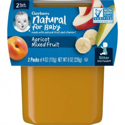 Gerber, Natural for Baby, 2nd Foods, смесь фруктов и абрикоса, 2 пакетика по 113 г (4 унции) / Еда в пакетах, пюре и другие блюда | Аптека | V4.Ru: Маркетплейс