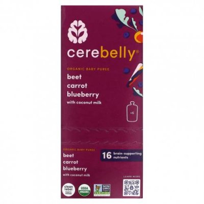 Cerebelly, Organic Baby Puree, Beet, Carrot, Blueberry With Coconut Milk, 6 Pouches, 4 oz (113 g) Each / Еда в пакетах, пюре и другие блюда | Аптека | V4.Ru: Маркетплейс