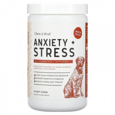 Chew + Heal, Anxiety + Stress, для собак, 60 жевательных таблеток, 132 г (4,6 унции) / Витамины и минералы для питомцев | Аптека | V4.Ru: Маркетплейс