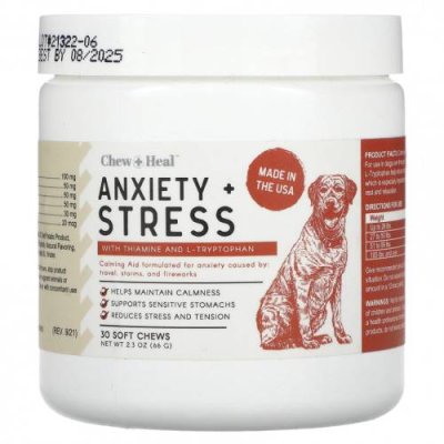 Chew + Heal, Anxiety + Stress, для собак, 30 жевательных таблеток, 66 г (2,3 унции) / Витамины и минералы для питомцев | Аптека | V4.Ru: Маркетплейс