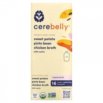 Cerebelly, Organic Baby Puree, Sweet Potato, Pinto Bean, Chicken Broth with Cumin, 6 Pouches, 4 oz (113 g) Each / Еда в пакетах, пюре и другие блюда | Аптека | V4.Ru: Маркетплейс