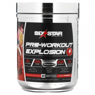 SIXSTAR, Pre-Workout Explosion, Fruit Punch, 7.41 oz (210 g) / Стимуляторы | Аптека | V4.Ru: Маркетплейс