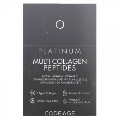 Codeage, Platinum Multi Collagen Peptides, без добавок, 30 пакетиков по 11 г (0,38 унции) / Коллаген, добавки | Аптека | V4.Ru: Маркетплейс