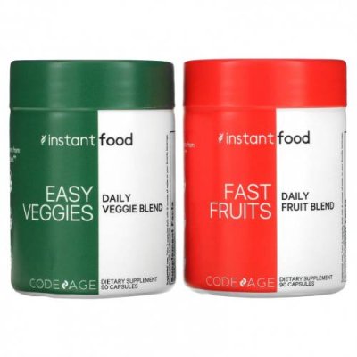 Codeage, Easy Veggies Daily Veggie Blend / Fast Fruits Daily Fruit Blend, 2 бутылки, 90 капсул в каждой / Зеленые смеси | Аптека | V4.Ru: Маркетплейс