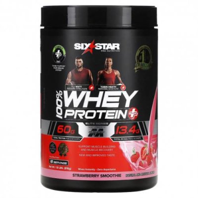 SIXSTAR, Elite Series, 100% Whey Protein Plus, Strawberry Smoothie, 1.8 lbs (816 g) / Сывороточные белковые смеси | Аптека | V4.Ru: Маркетплейс